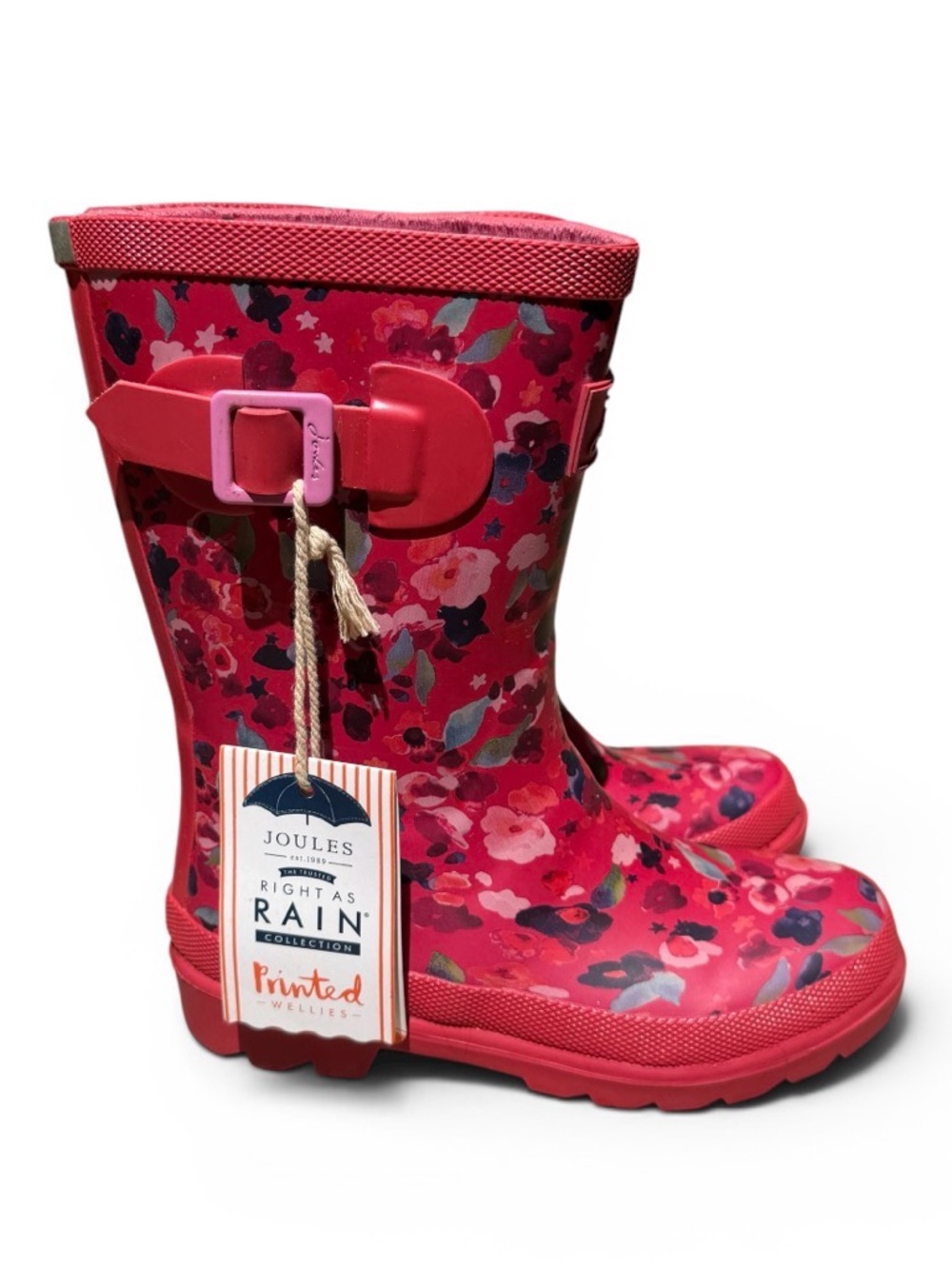 New Joules Red Flower-Print Rain Boots